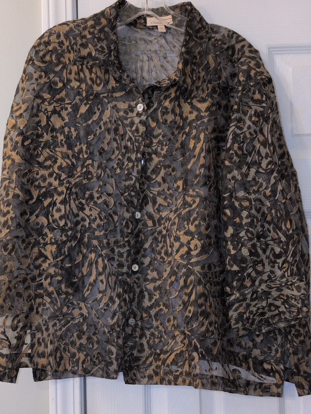 Choices Black and Gold Sheer Floral Burnout Button Blazer